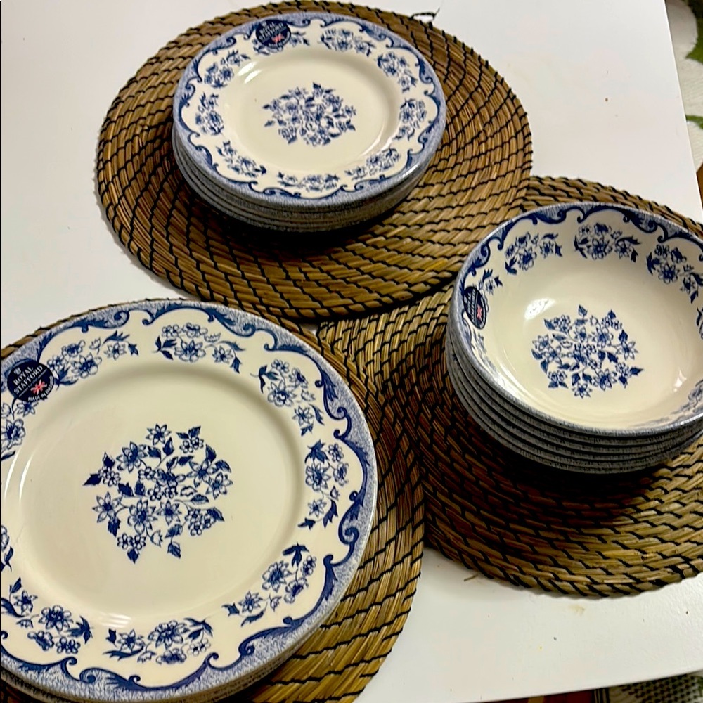 Elegant Blue and White Dinnerware Set Royal Stafford.Made in England.